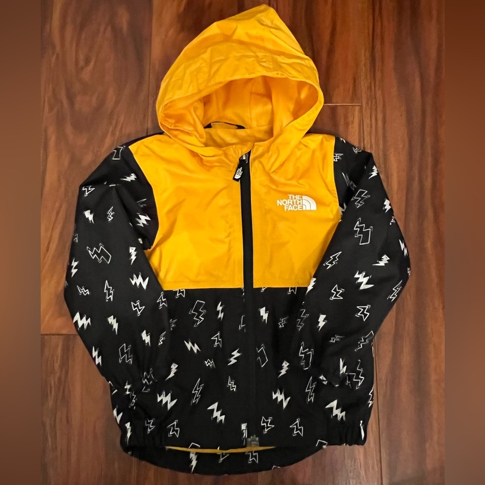 The North Face Kids Yellow and Black Raincoat with Lightning Print
